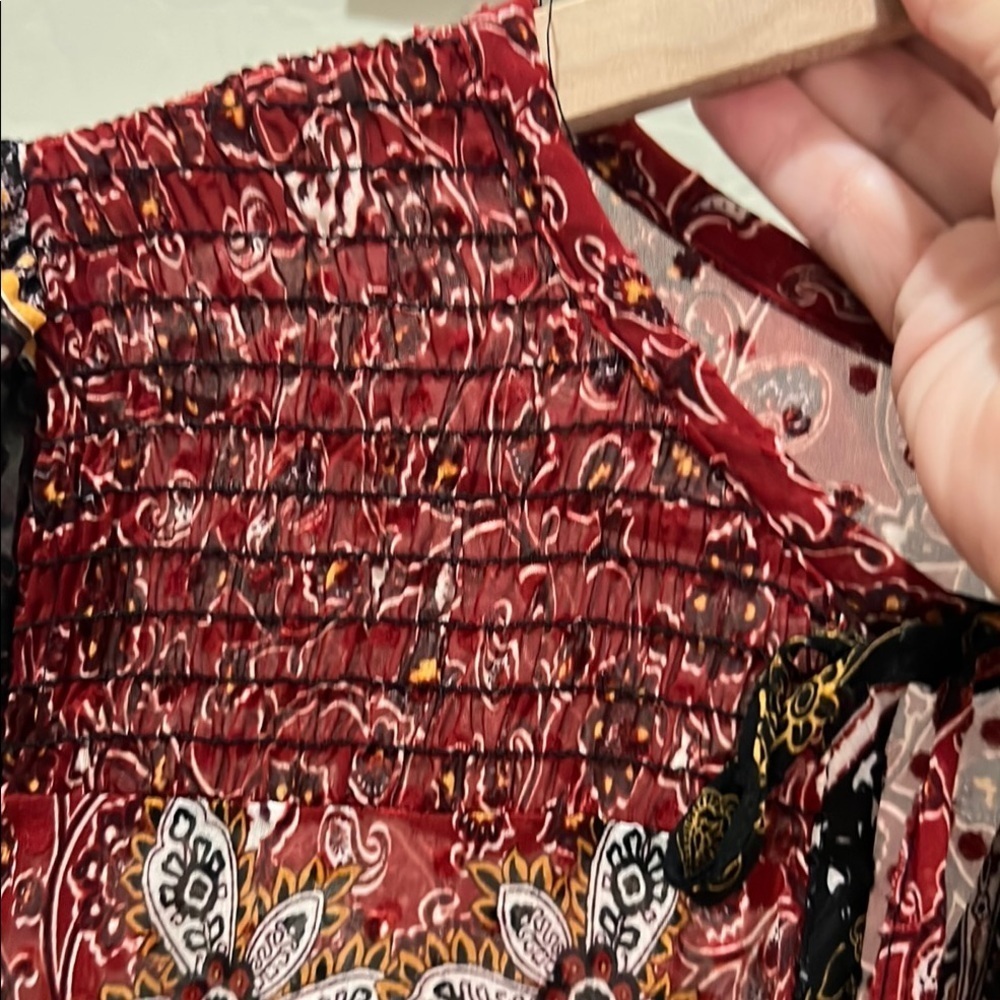 Fig & Flower Anthropologie Dress Sheer Boho Paisley Bishop Maxi Fall Rust Brown - Picture 6 of 16
